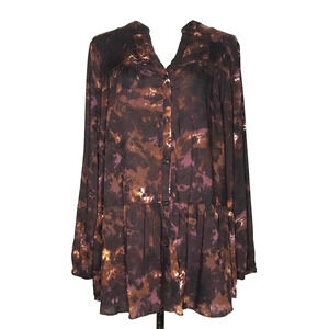 Christopher & Banks Button Up Peplum Tunic Top Tie Dye